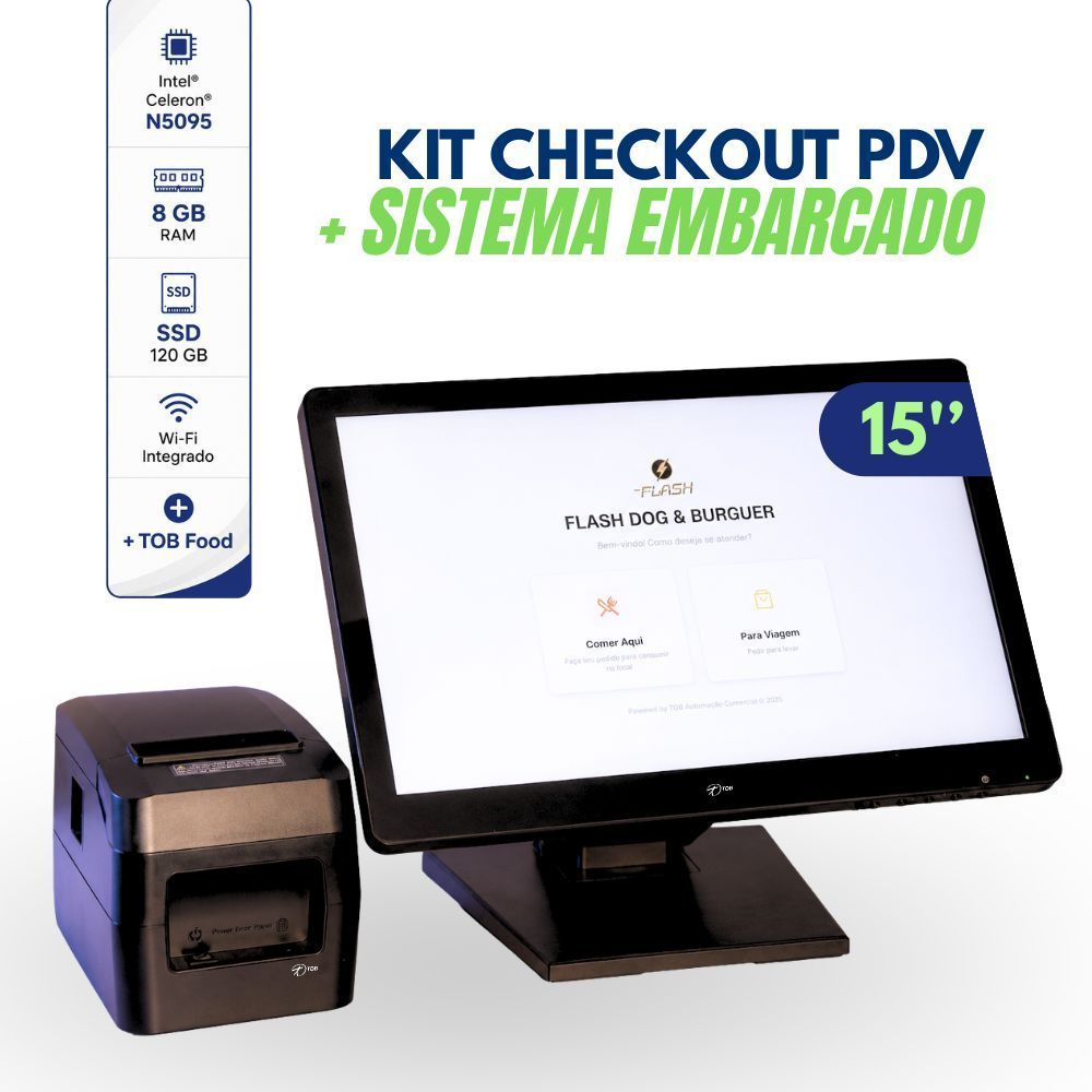 Computador All In One Touch 15” Intel N5095 Impressora de Cupom Sistema Embarcado para Restaurantes e Lanchonetes