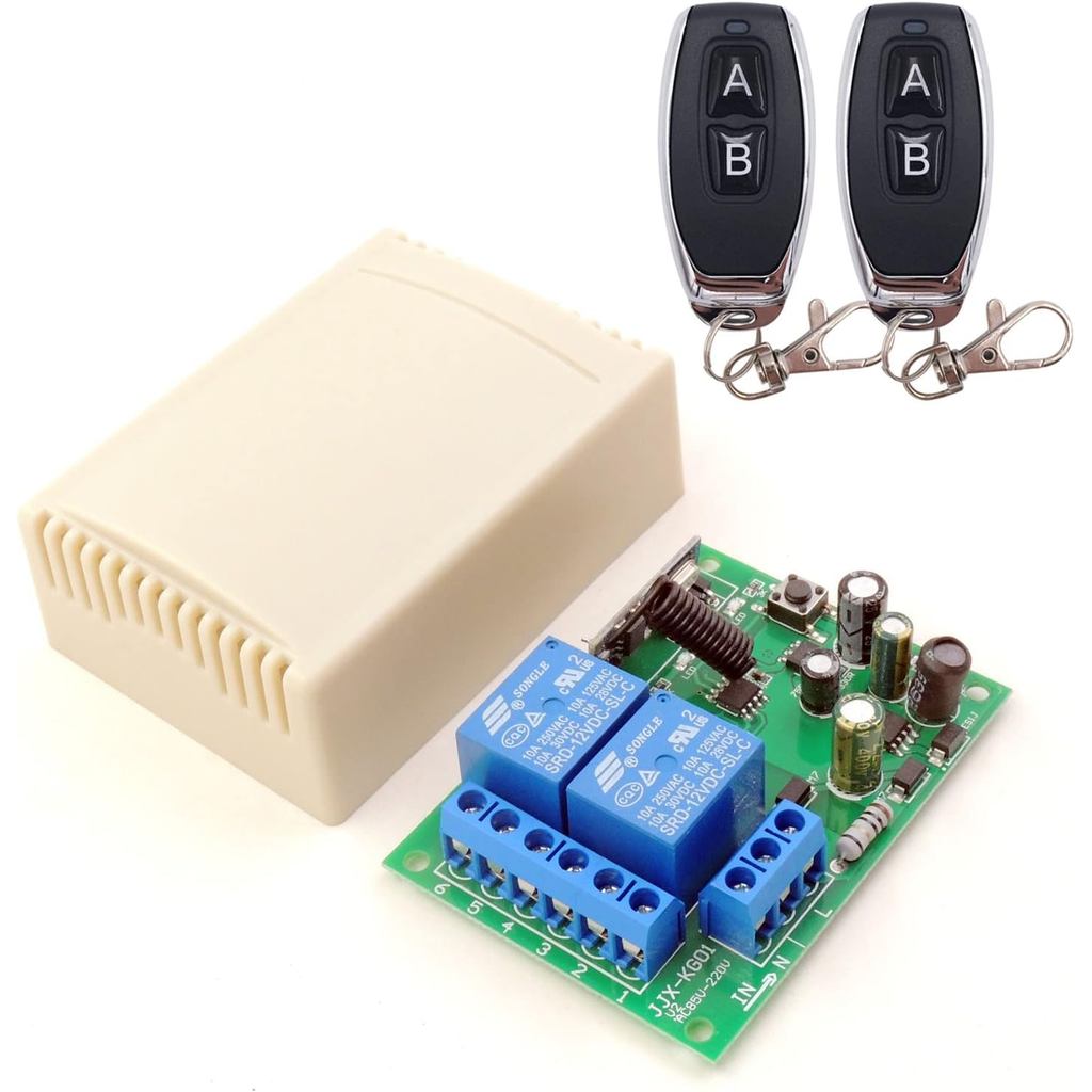 DieseRC AC 110V 120V 220V 240V Wireless Remote Control Switch 433Mhz RF 10A 2CH Relay Receiver with 2 Transmitters for G