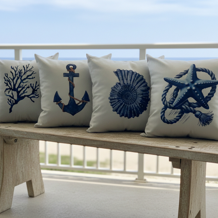 Capa Almofada Decorativa Off White Suede Exclusiva Fundo do Mar Modern Print Sala ou Quarto Estampa HD 45x45