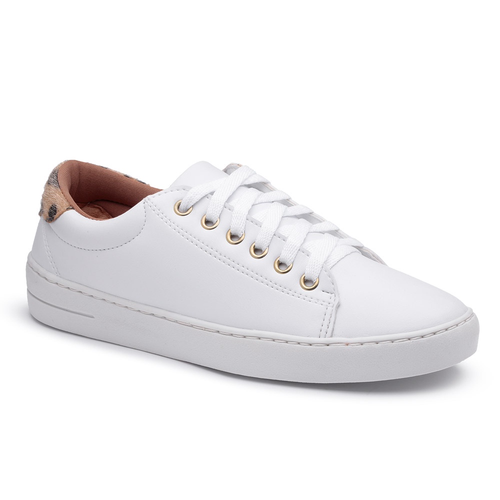 Tênis Feminino Branco Onça Animal Print Confortável Casual Versátil Moda Tenehi