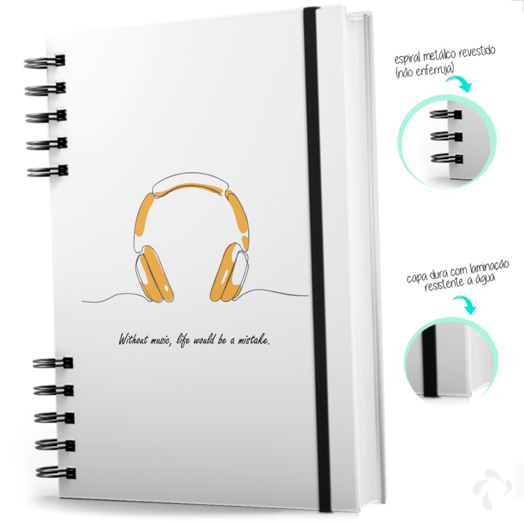 Caderno De Anotações Capa Dura Coleção Music Melodia Branco