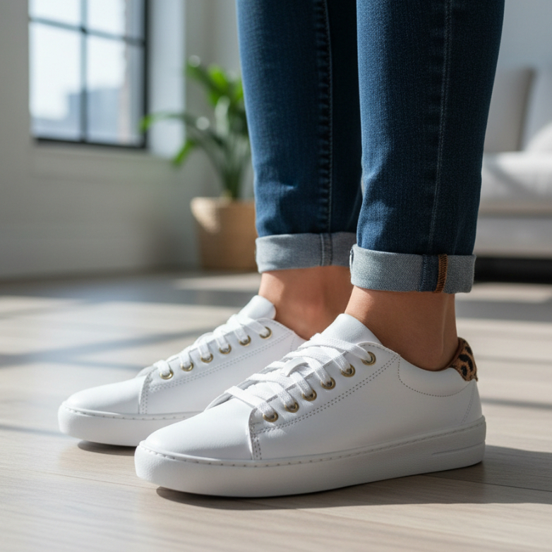 Tênis Sapatenis Branco Feminino Casual White Traseirinha Animal Print Onça Tik Tok Blogueira