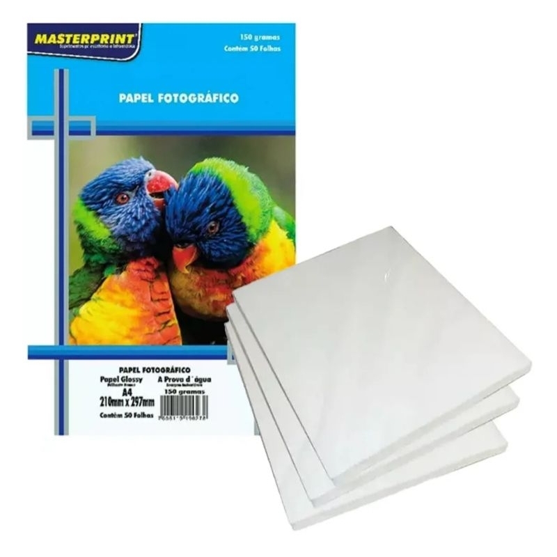 50 Folhas Papel Fotográfico Glossy Master Print 150g A4 Cor Branco
