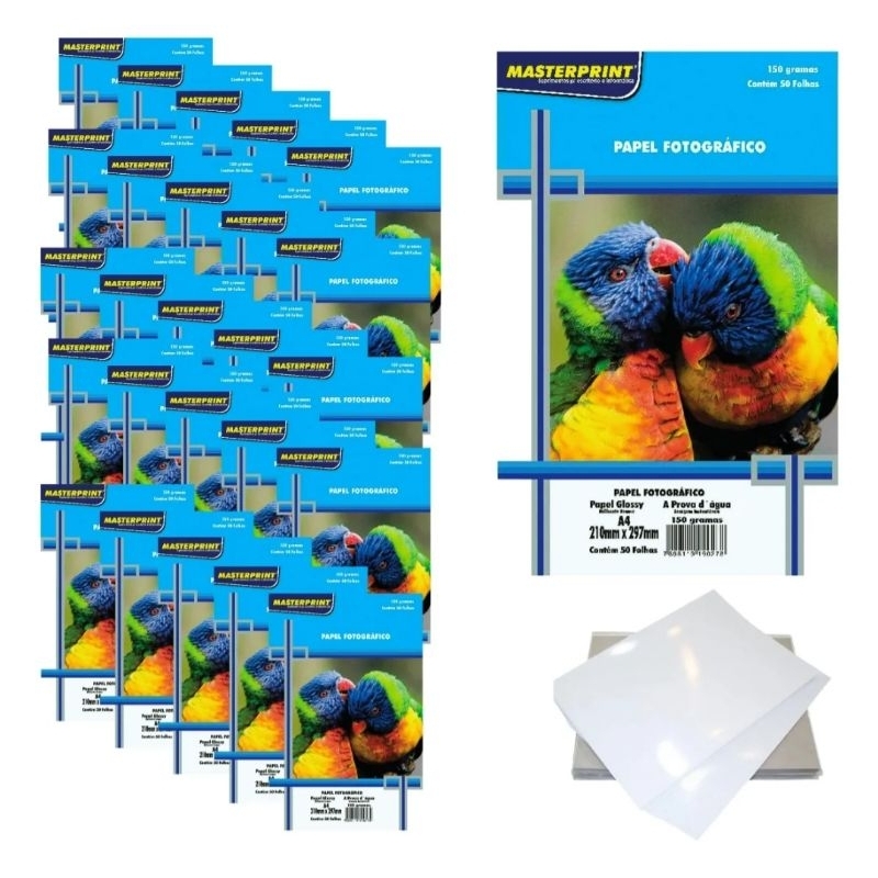 200 Folhas Papel Fotográfico Glossy Master Print 150g A4 Cor Branco