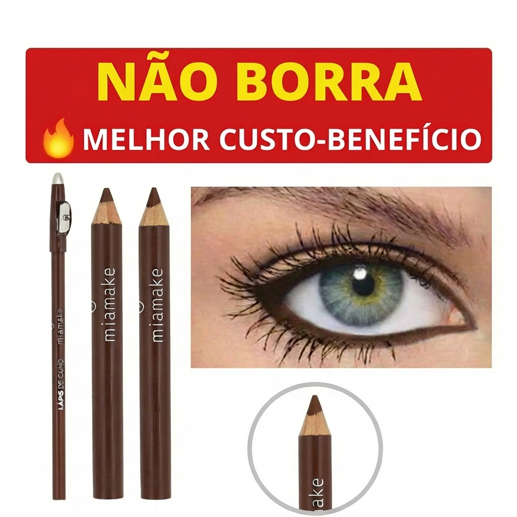Lápis de Olho Marrom Mia Make com Apontador | Não Borra | Alta Pigmentação | Longa Duração | Delineador Profissional