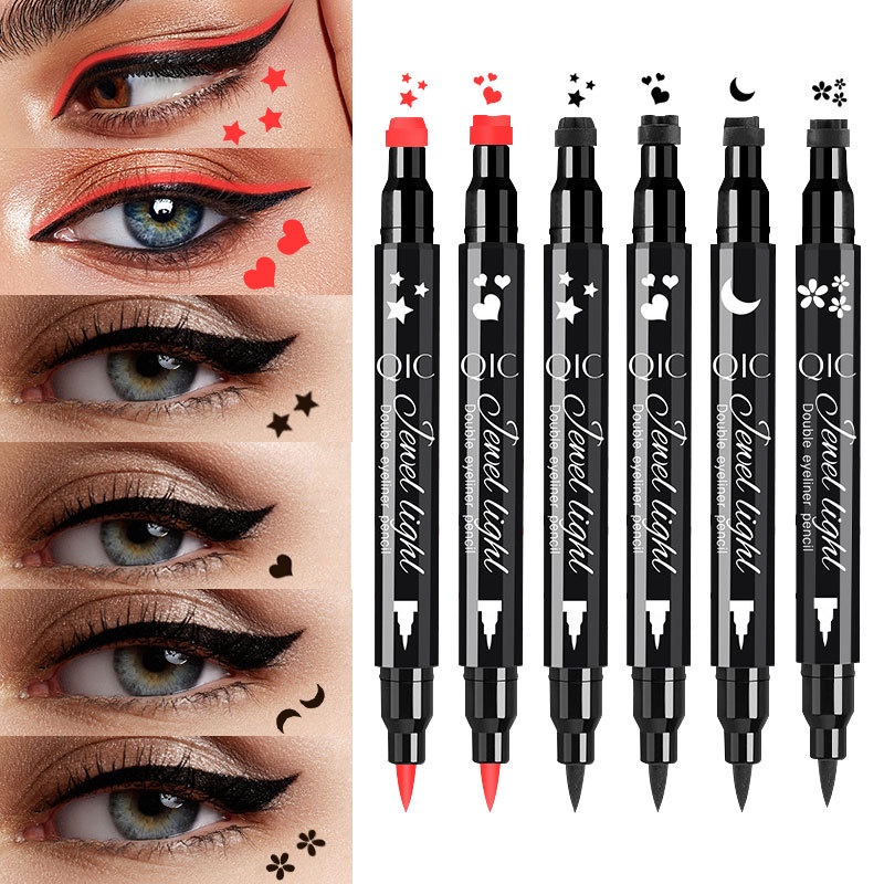 Black Seal Eyeliner Pencil Star + Moon Stamp Long-Lasting Eye Liner Make-up Cosmetics Waterproof Smiley