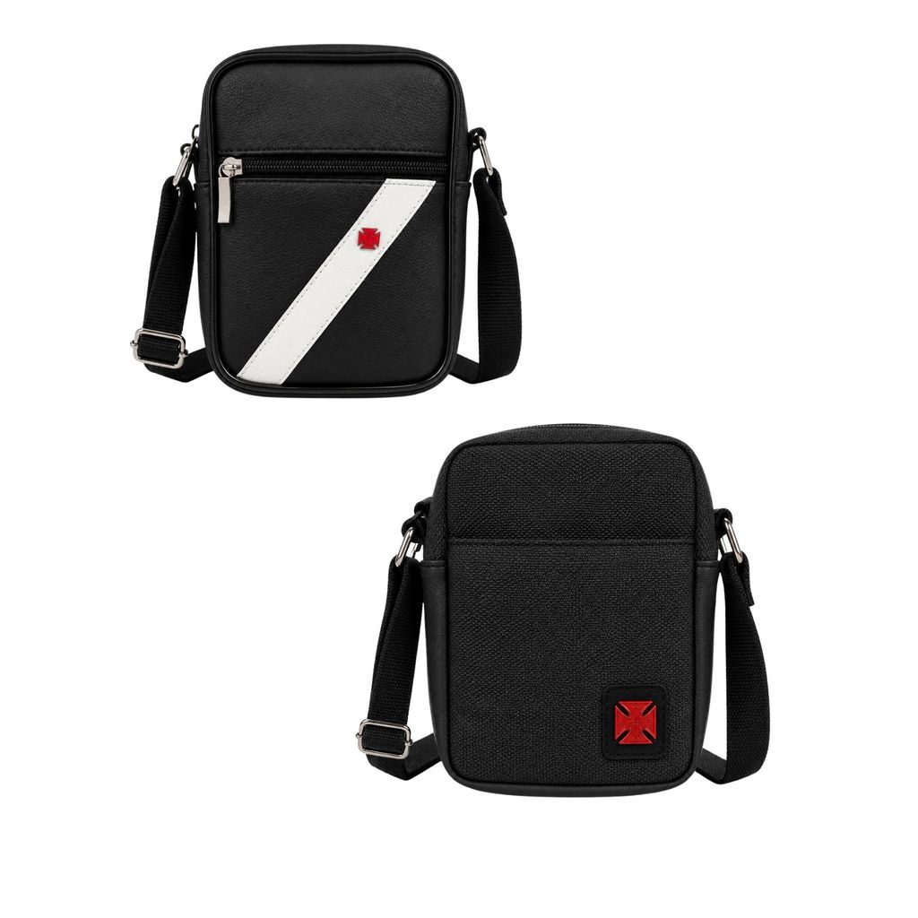 Bolsa Bag Shoulder Oficial Vasco Couro PU Lona Preto Cinza Torcedor Unissex Presente Licenciado