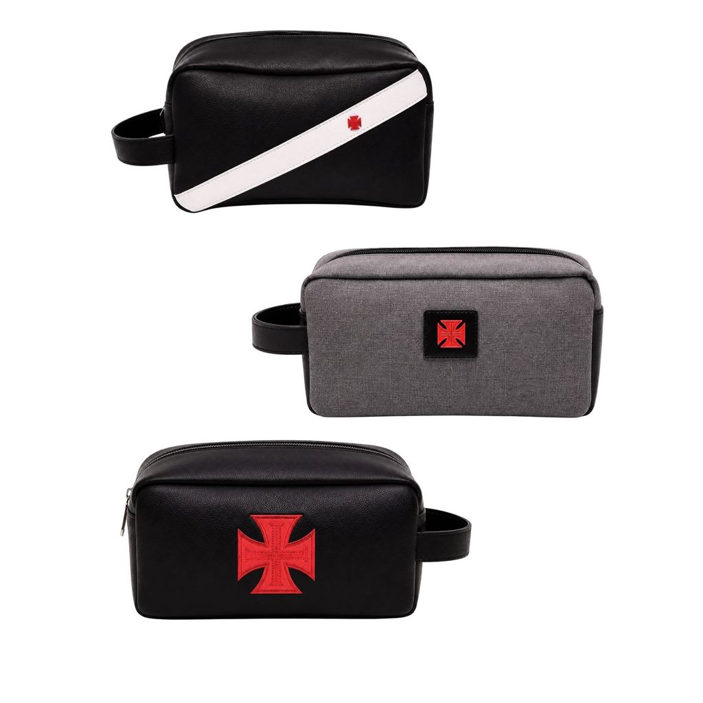 Necessaire Oficial Vasco Couro PU Torcedor Preto Cinza Presente Unissex Organizador Viagem