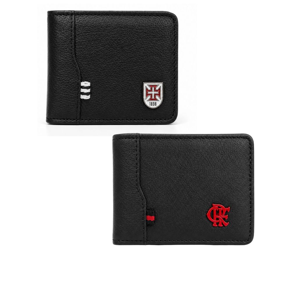 Carteira Oficial Premium Em Couro Legítimo Preto Time Vasco Cruz de Malta Flamengo CRF Presente