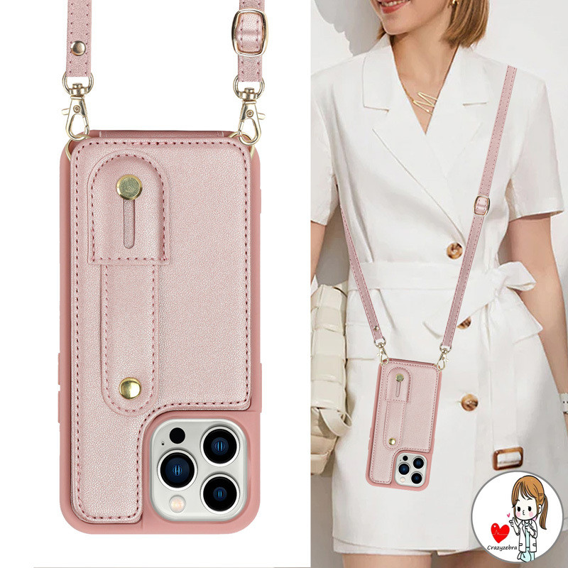 Novo Couro Do Plutônio Crossbody Alça De Pulso Caso Telefone Para Iphone 11 12 13 14 15 16 Pro Max Plus De À Prova De Ch