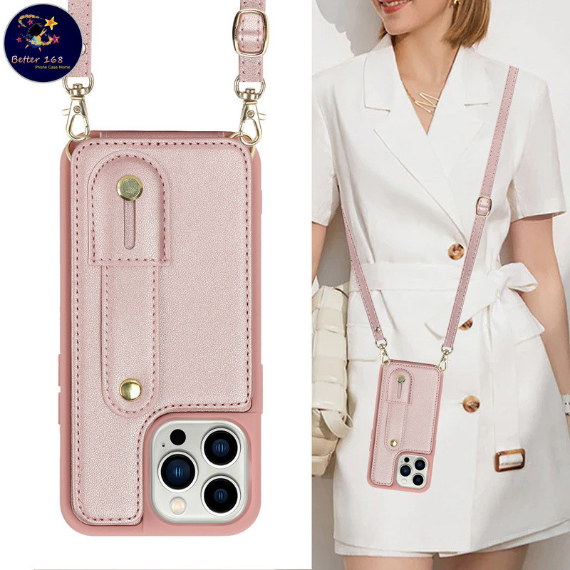 Elegante Couro Pu Crossbody Alça De Pulso Capa De Telefone Compatível Com Iphone 11 12 13 14 15 16 Pro Max Plus À Prova