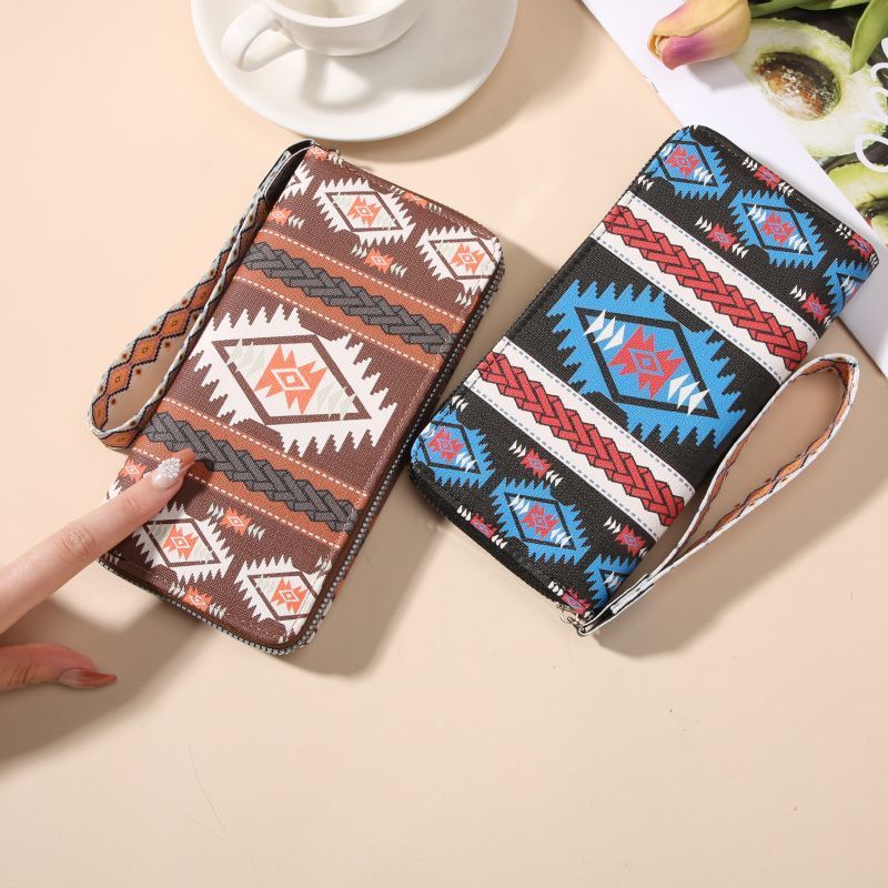 Carteira retrô estilo boêmio de grande capacidade impressa moda pulso Bolsa