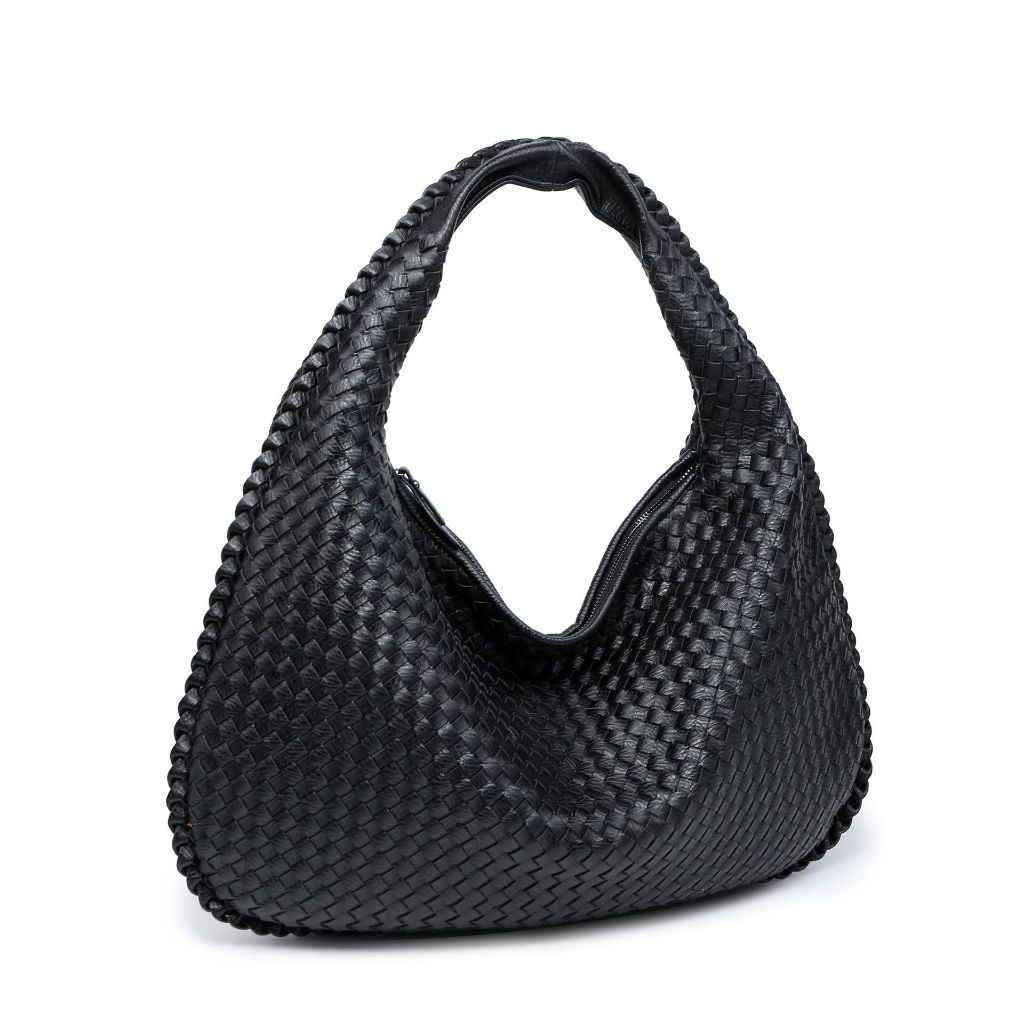 Bolsa Feminina Trançada Grande, Preta, Zíper, Espaço para Notebook 13