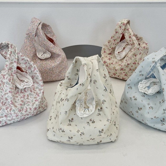 54171 Bolsa de lona portátil Floral fofa, artigos diversos de trabalho, bolsa pequena de verão feminina, bolsa de pulso