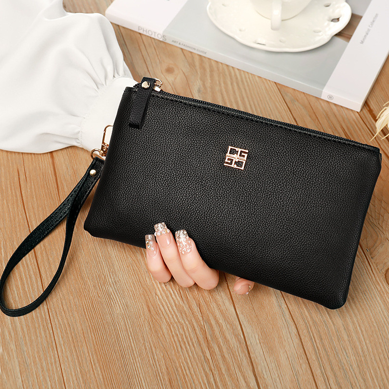 Clutch de Pulso Feminina em Couro Sintético Macio, Carteira Longa com Zíper de Grande Capacidade, Bolsa de Moda para Tel