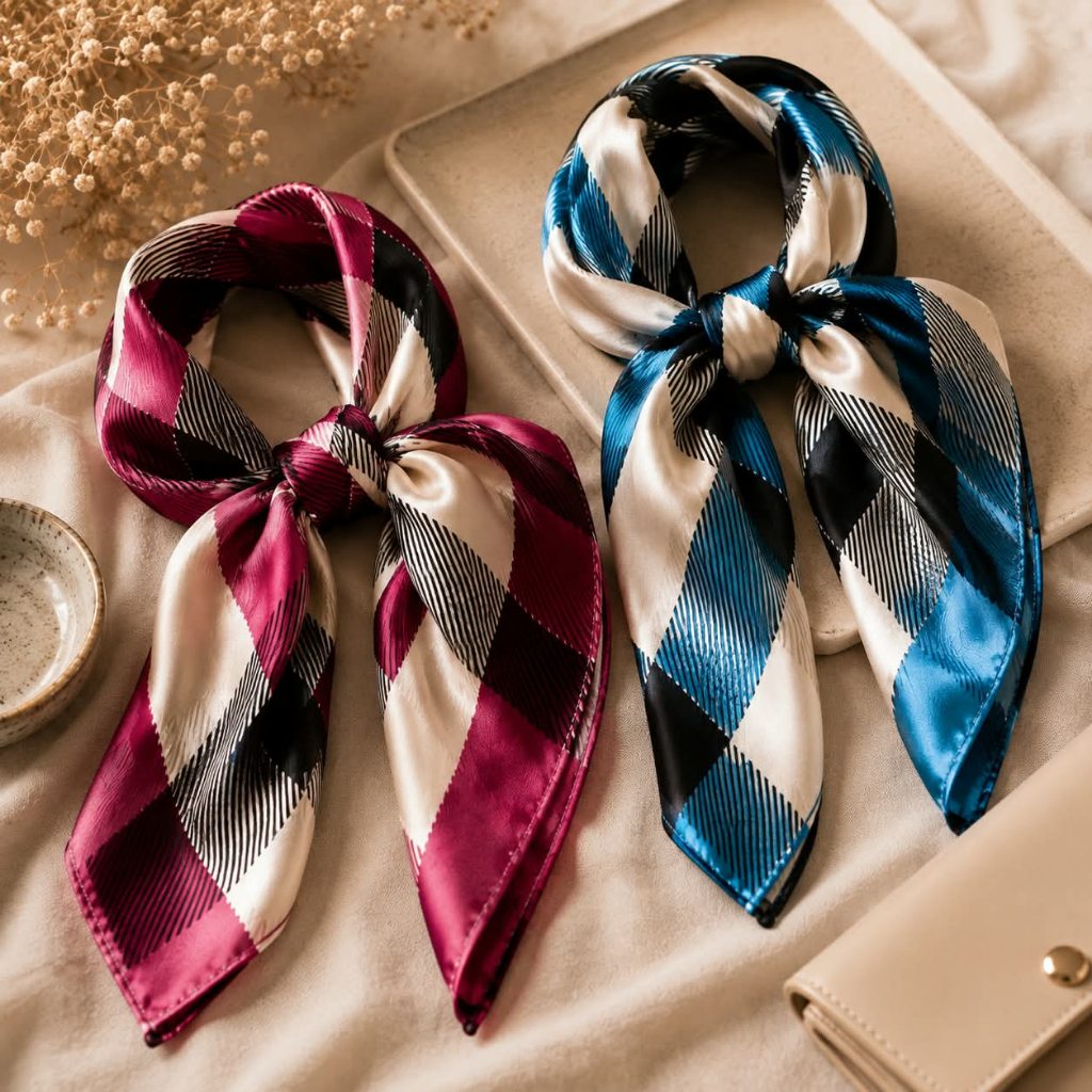 Kit 2 Lenços Femininos Estampados Versáteis Leves e Elegantes para Cabelo Pescoço Bolsa Pulso
