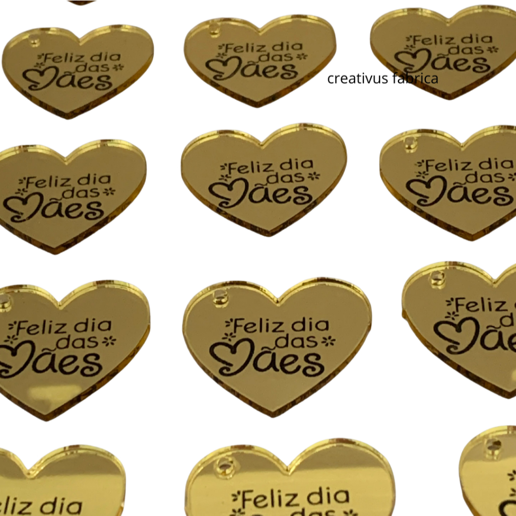 🌸 Kit Tag Coração Doce Amor – Dia das Mães | Acrílico Espelhado 3cm | 24 Peças