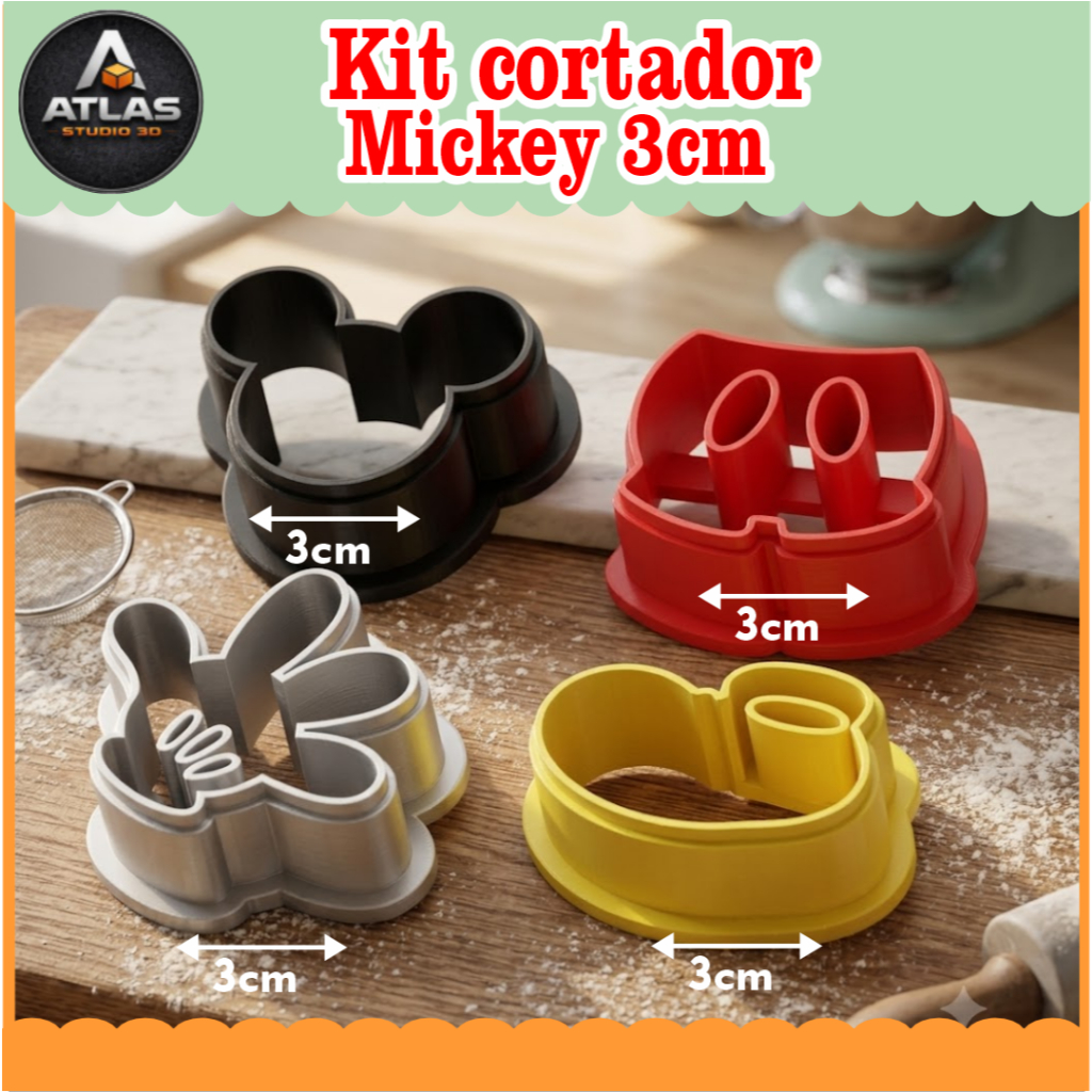 Kit Cortador Mikey 3cm para Doces de Festa | Pasta Americana | Biscuit | Confeitaria 4 peças