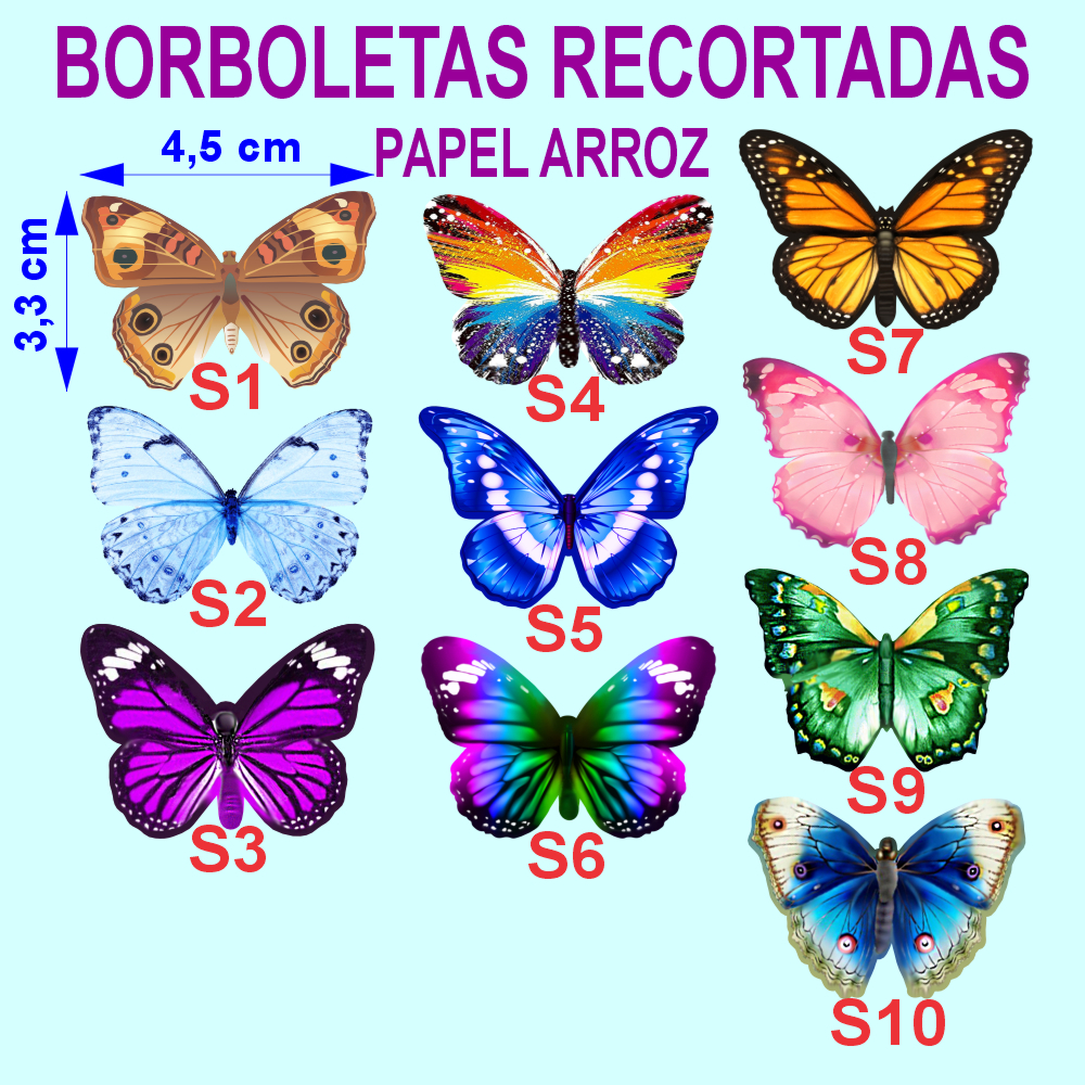 20 ou 40 ou 60 Borboletas comestíveis 4,5x3,3cm p/ Cupcake - Bolo - Doce - (K1) RECORTADAS