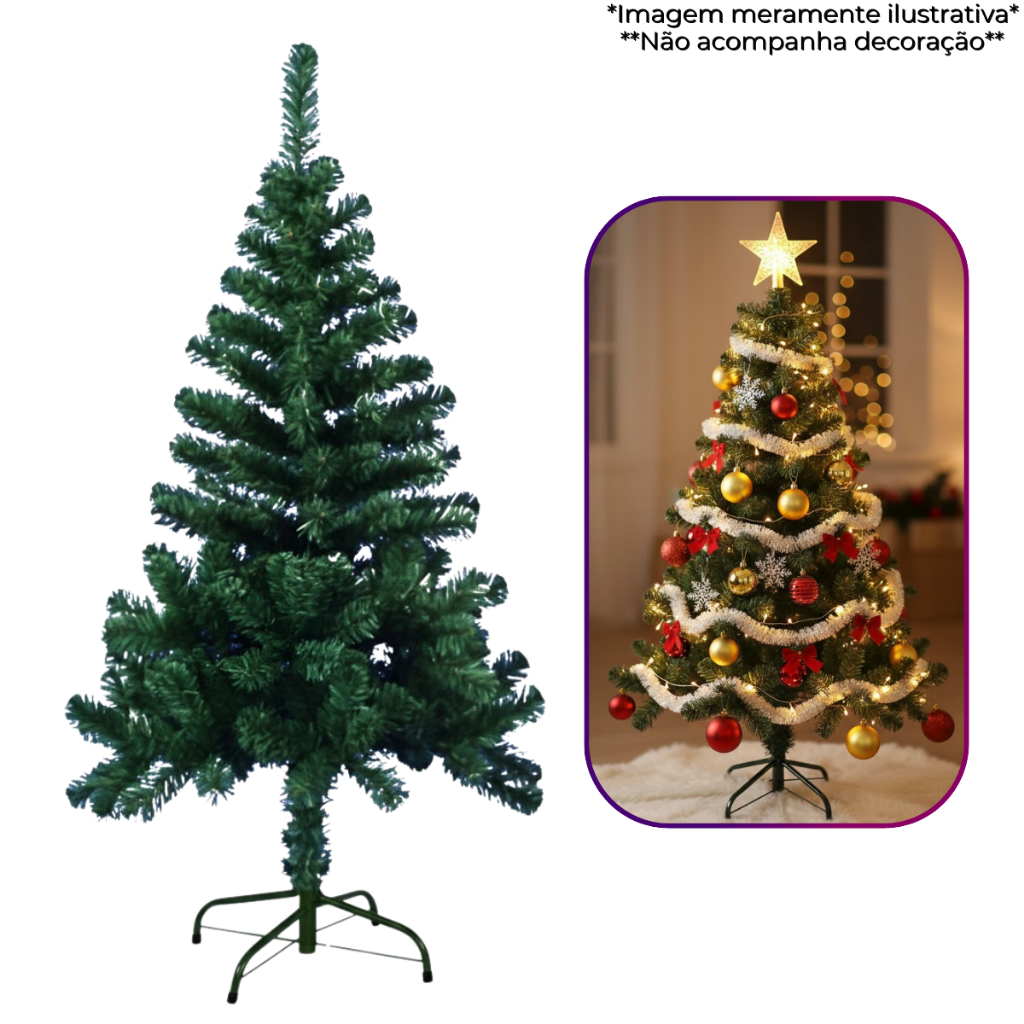 Árvore de Natal Verde Tradicional 1,20m com 220 Galhos Base de Metal Ideal para Decoração Rio Master
