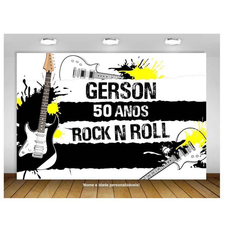 Painel de festa Rock and roll Decoração Preto e Amarelo Guitarra Banda de rock rio Metal