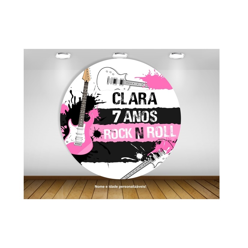 Painel de festa redondo EM LONA Rock and roll Decoração Rosa Rock n rio metal Guitarra rosa