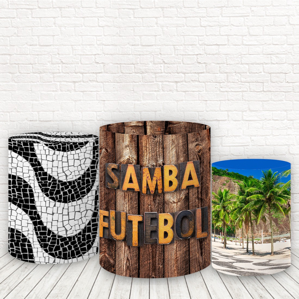 Trio de Capas Cilindros Tecido Sublimado 3D Festa decoração Tema Rio de Janeiro
