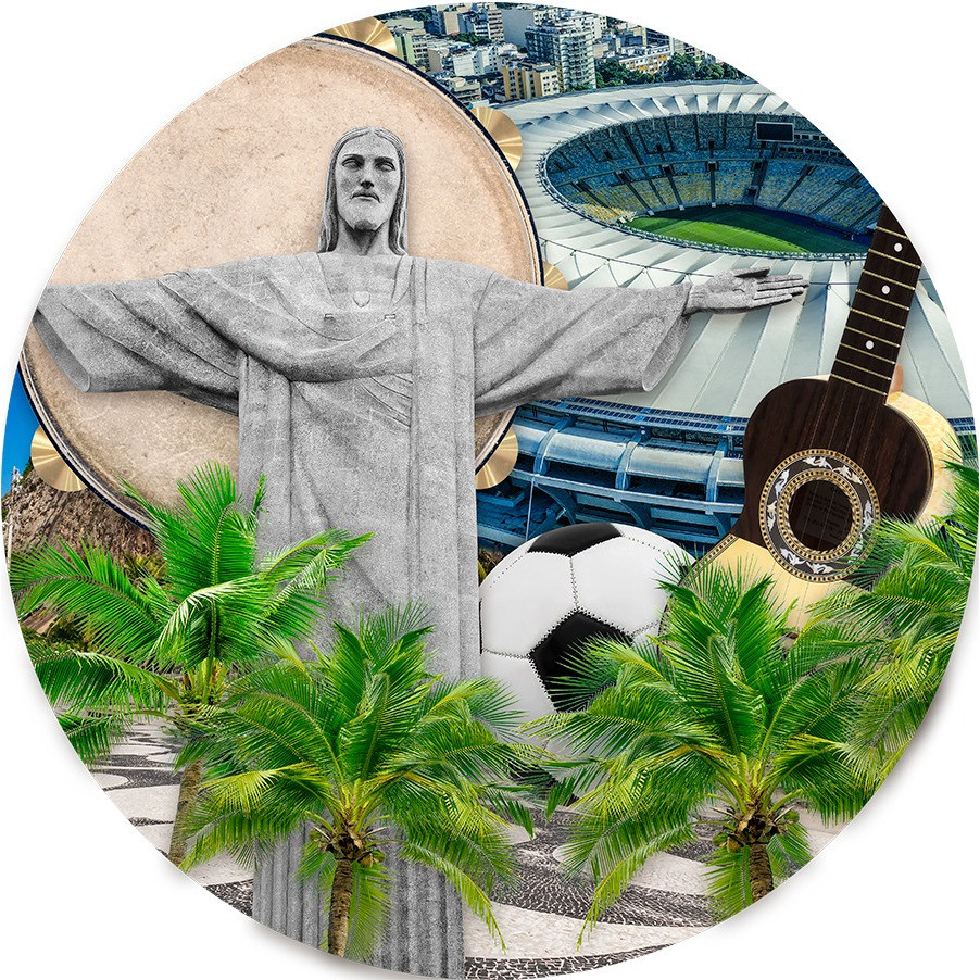 Painel Redondo Festa Decoração Tecido Sublimado 3D Com Elástico Tema Rio de Janeiro