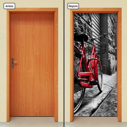 Adesivo Decorativo de Porta Parede Vidro Sala Cozinha Banheiro Casa Decoração Bicicleta Flores Natureza