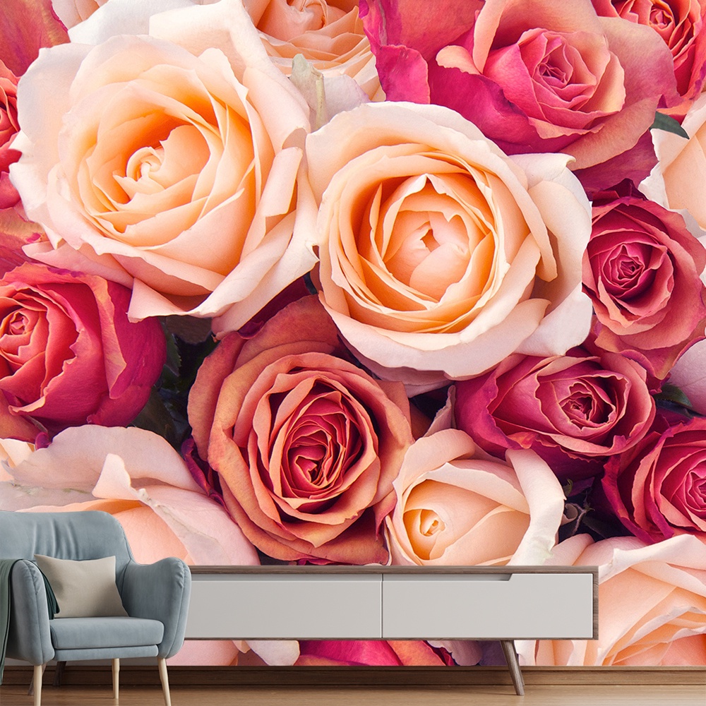 Papel de Parede Flor Rosa Floral Rosas Natureza Sala Painel - 228pc