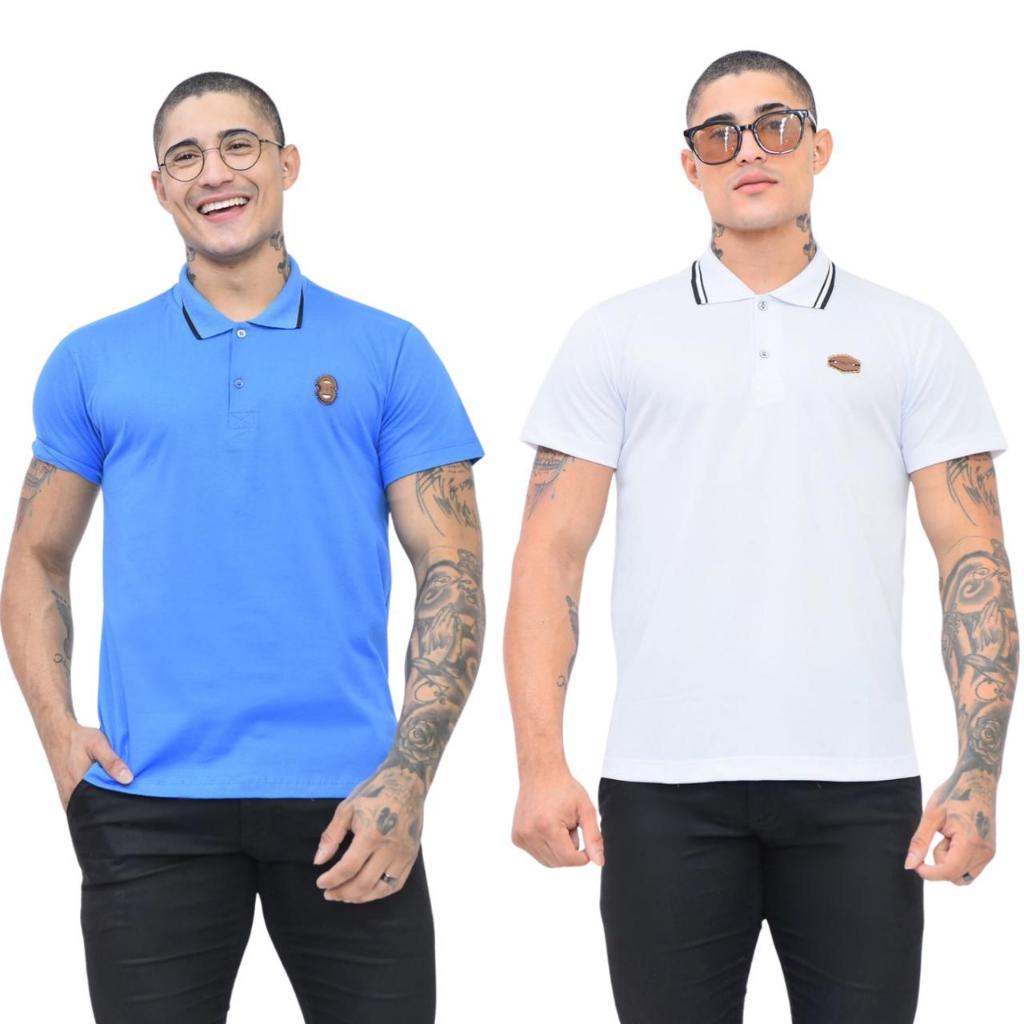 KIT 2 CAMISA CAMISETA GOLA POLO BORDADA ALGODÃO MALHA FIO 30 MANGA CURTA MODA MASCULINA PLUS SIZE ESTILO CASUAL BÁSICO