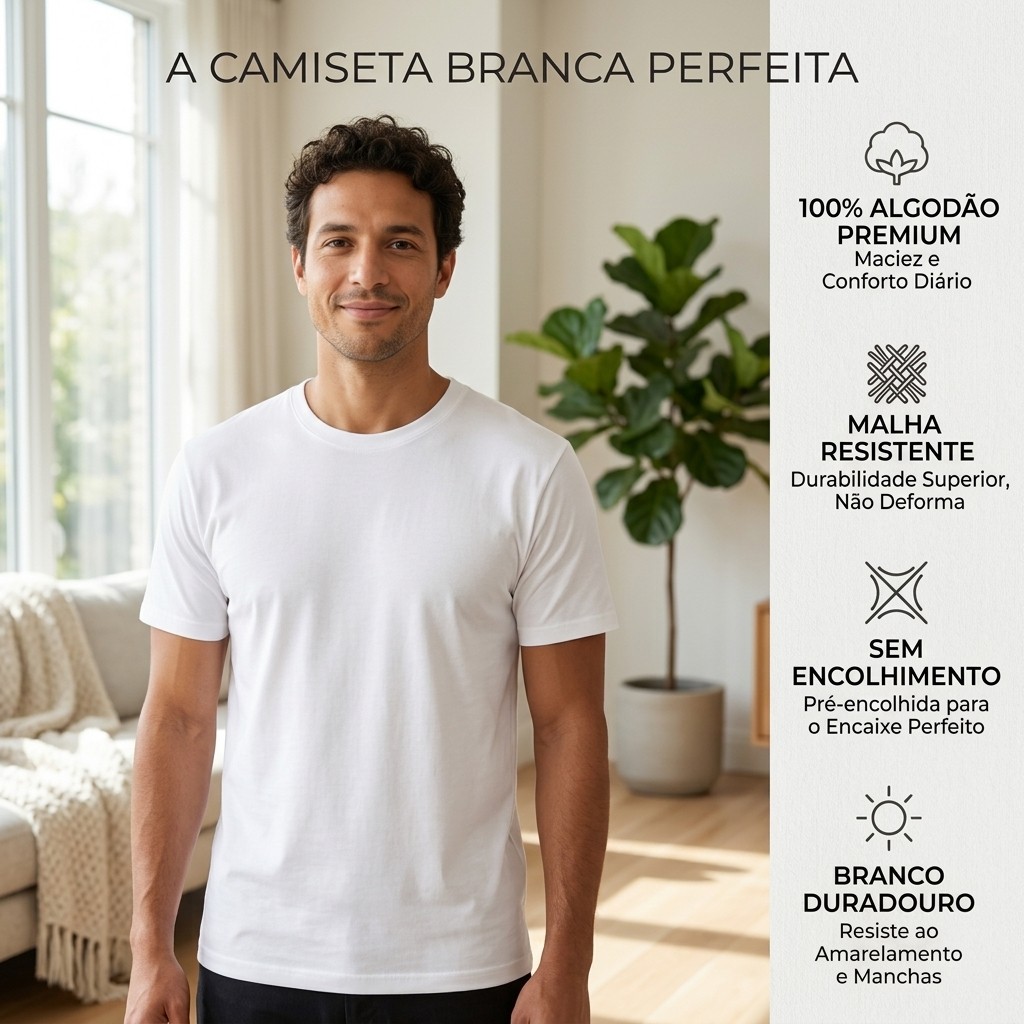 Camiseta 100% Algodão Básica Simples Unissex Premium Manga Curta Gola Redonda Confortável Casual Tecido Reforçado