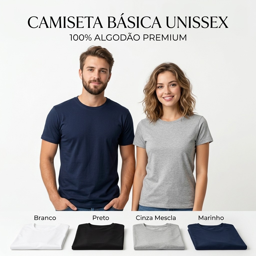 Camiseta Básica 100% Algodão Unissex Manga Curta Premium Gola Redonda Confortável Casual Tecido Reforçado Macio