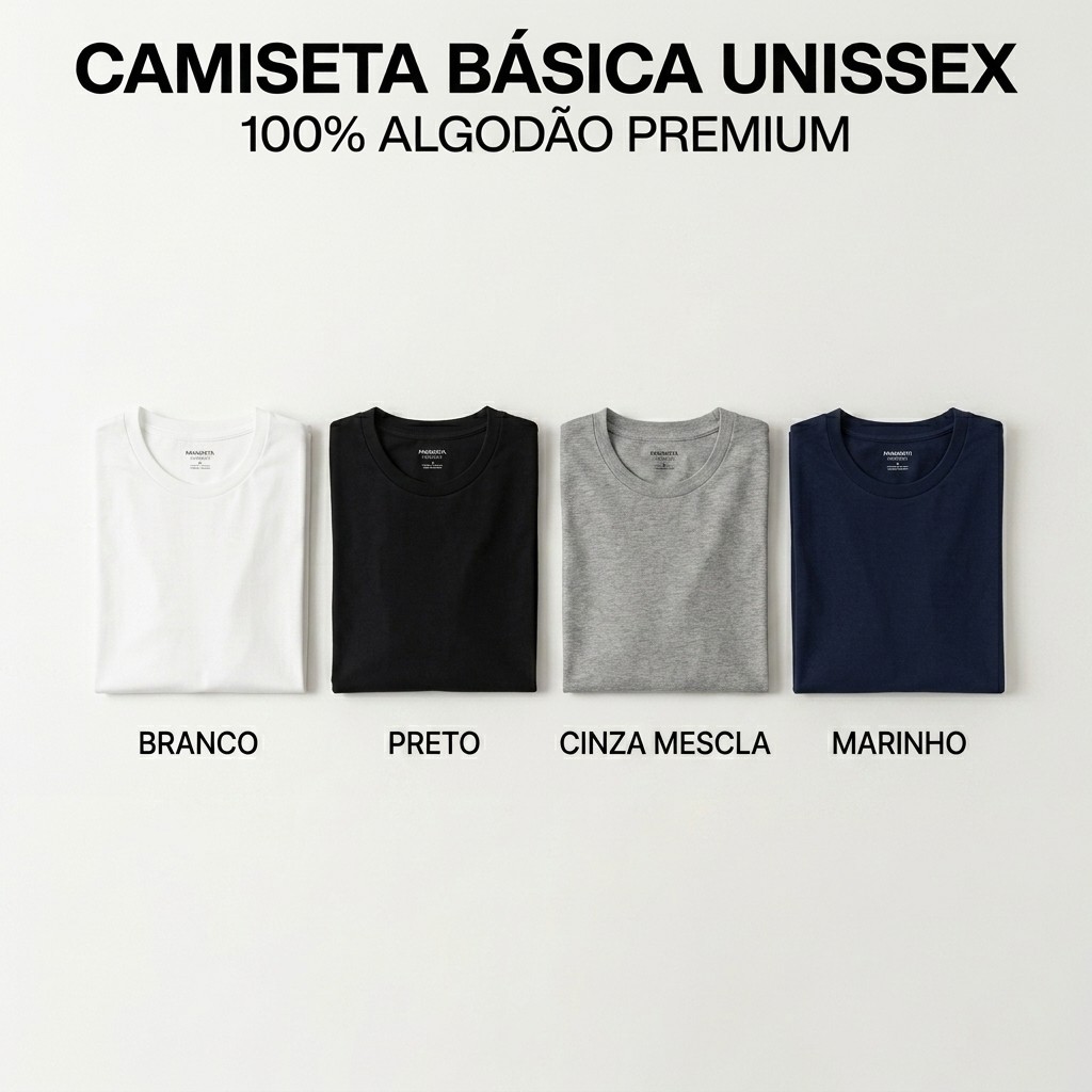 Camiseta 100% Algodão Básica Unissex Premium Manga Curta Gola Redonda Confortável Casual Tecido Reforçado