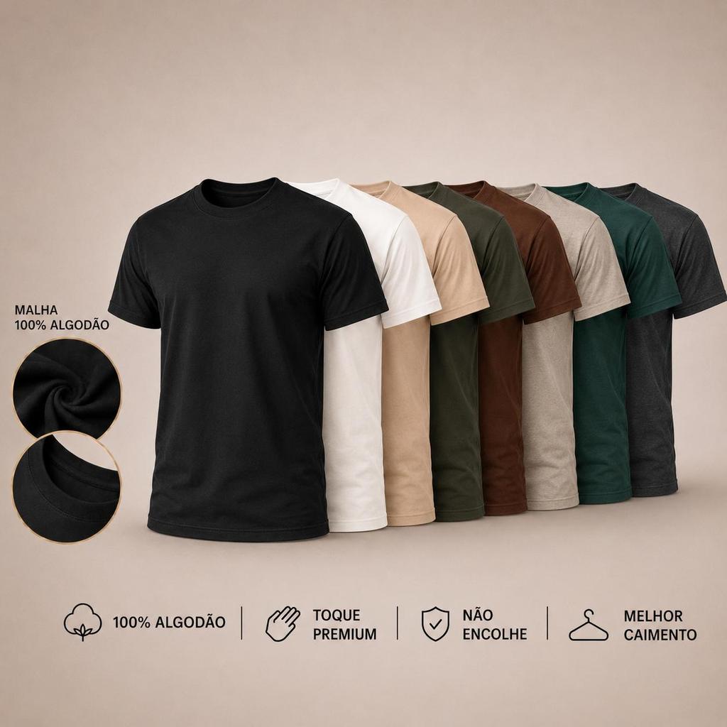 Camiseta Básica Unissex 100% Algodão Premium Manga Curta Gola Redonda Confortável Casual Tecido Reforçado