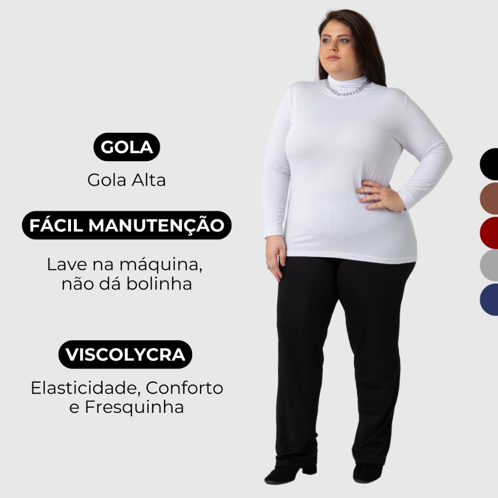 Blusa Plus Size Gola Alta Cacharrel Básica Várias Cores Moda Feminina 1130-C2
