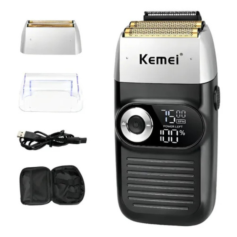 Barbeador sem fio Kemei Km-2026 tela digital preto USB