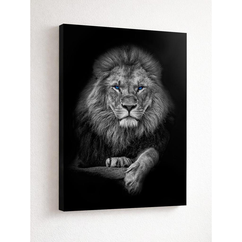 Quadro em Tela Canva Leão 90x50 cm em Preto e Branco Imponente Impressão Digital