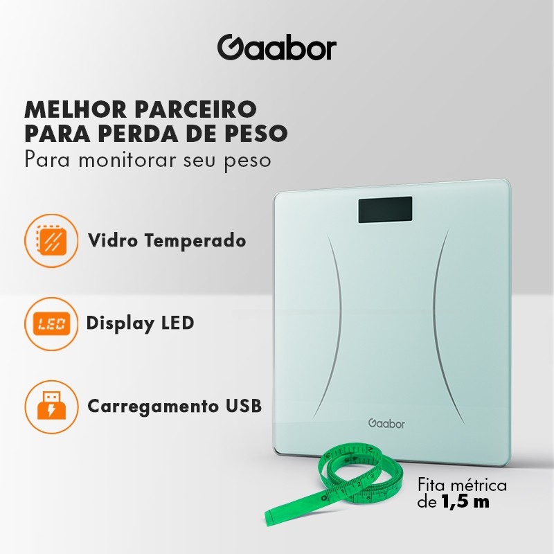 Gaabor Balança Digital Alta com Display LED Grande e Tela HD Até 180kg Com Preto/Verde GWS-M01A