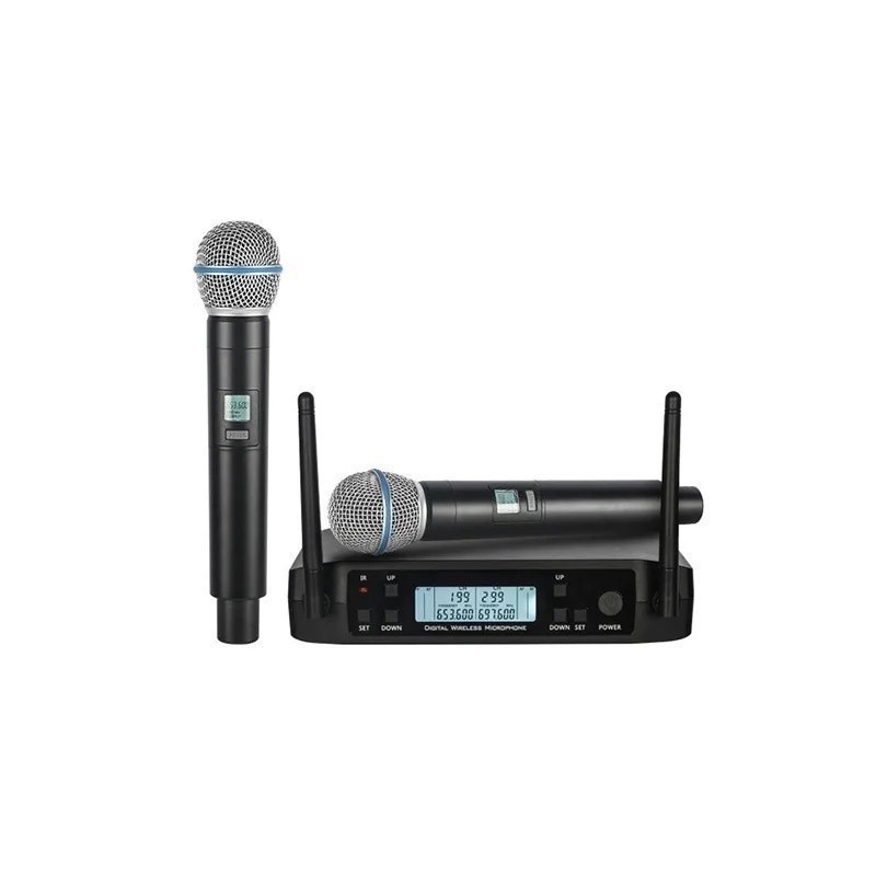 Microfone Sem Fio Duplo Uhf Dinamico Tela Digital 50 Canais Cor Preto