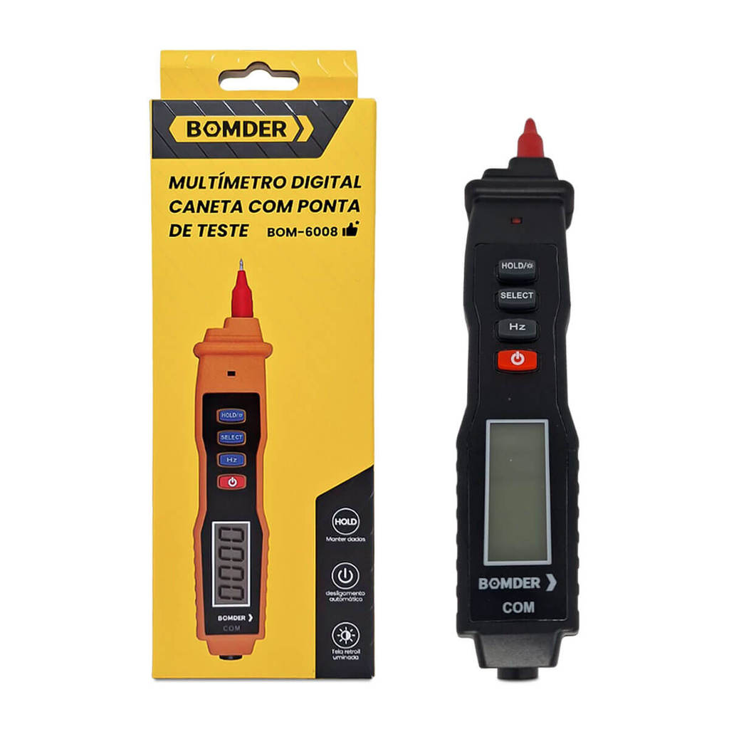Múltimetro Caneta Digital [Preto] Bomder Tensão Alicate Amperimetro Tela Lcd Desencapador Alarme BOM-6008 600V