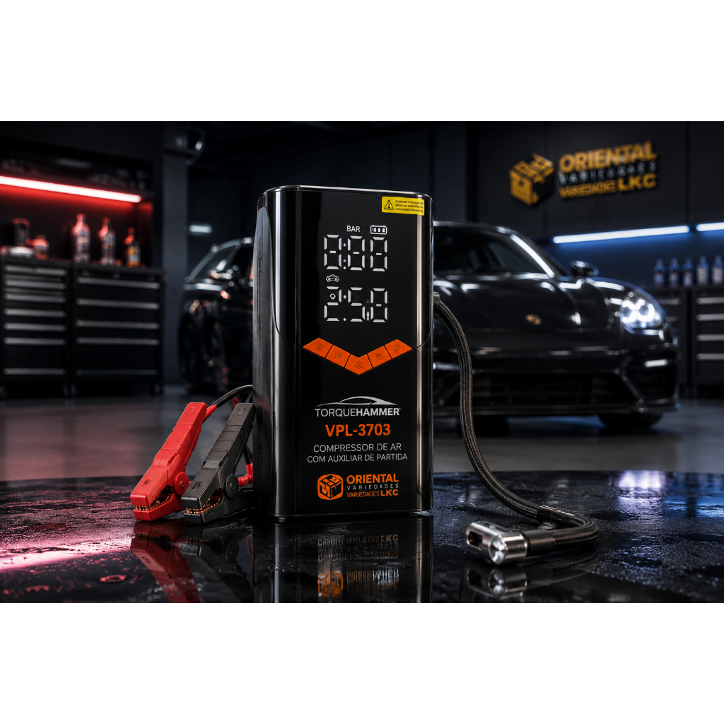 Compressor Portátil Torquehammer VPL-3703 Preto com Tela Digital e Desligamento Automático