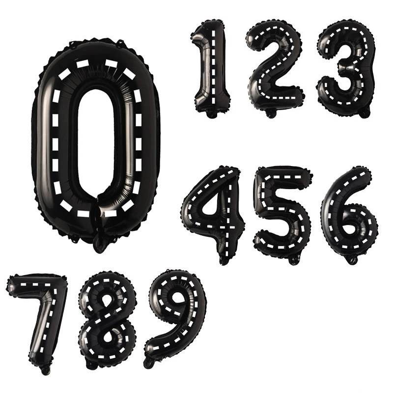 32 polegadas preto e branco listrado filme de alumínio digital balão/corrida temática festa de aniversário decoração
