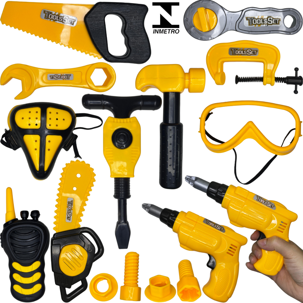 Kit Engenheiro Infantil Ferramentas de Brinquedo Mini Construtor Menino Menina Faz de Conta 16 peças