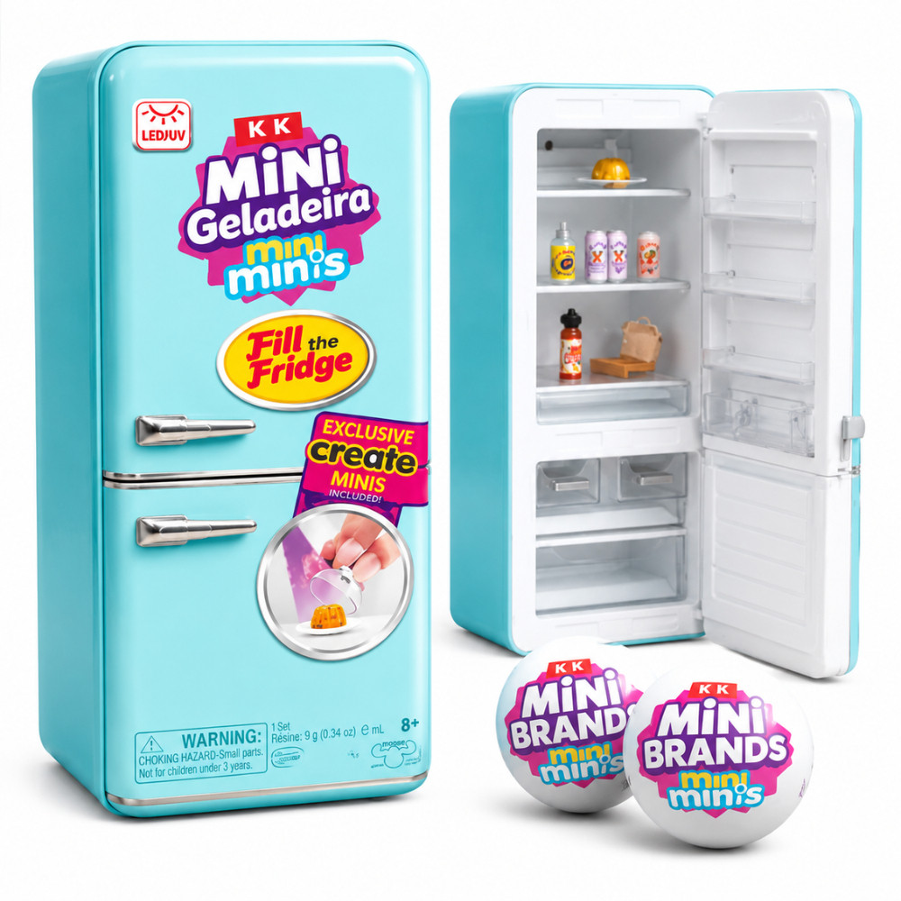 Mini Geladeira Refrigerador Blands Com 2 Bolas Surpresas com Luz de Led Presente Faz de conta