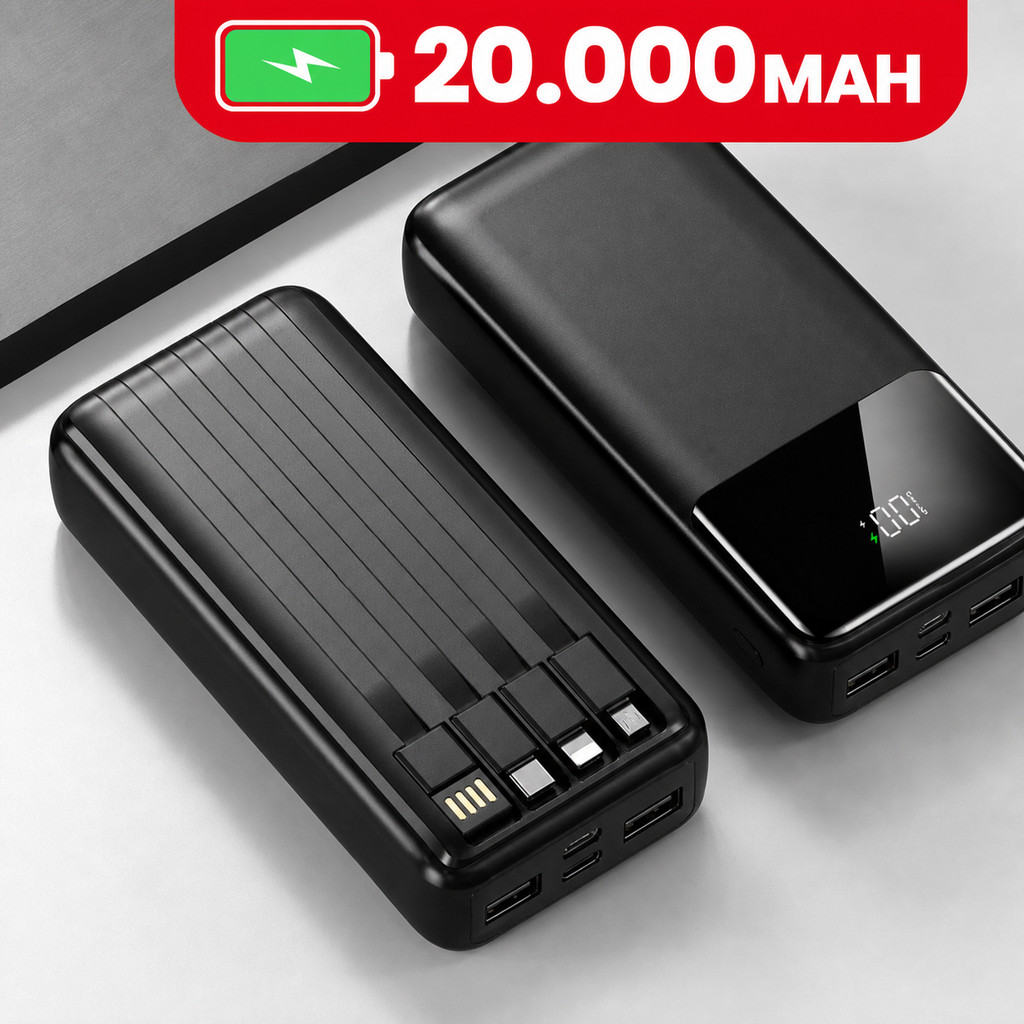 Banco de potência de 2.000mAh: carregador ultrarrápido e portátil, Display Digital e 4 portas USB