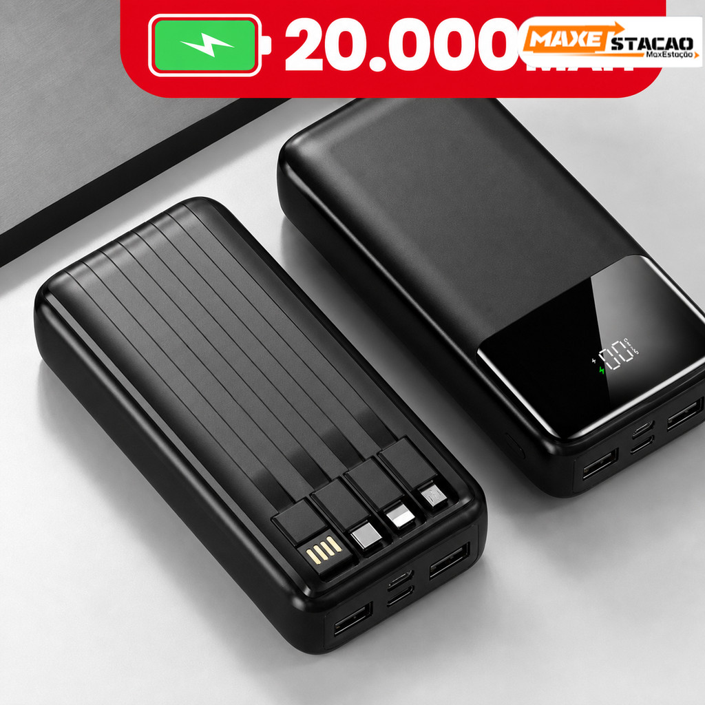 Banco de potência de tempo de 2.000mAh com Display Digital: carregamento ultrarrápido e 4 portas USB, carregador portáti