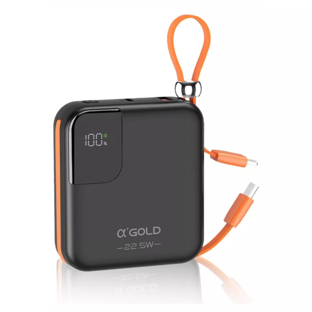 Carregador Portátil A’Gold BTE-48A Power Bank 10.000mah Universal Display Cor Laranja Preto
