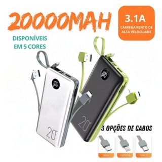 Power Bank 20.000mah Carregador Rápido Com Display Portátil iPhone E Samsung Usb-c