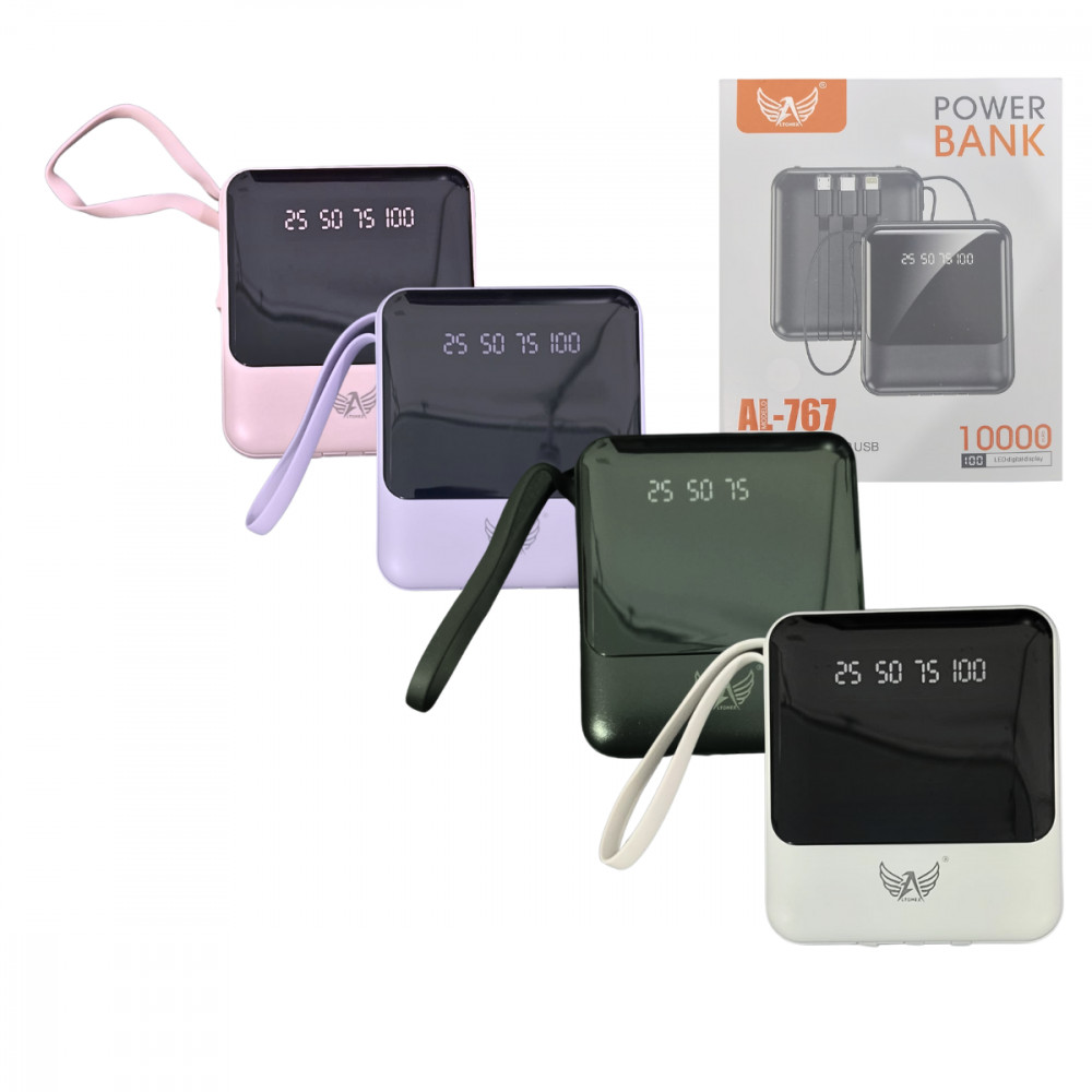Carregador Portátil Power Bank 10.000mah Altomex Display 4 Cabos USBC Lightning V8 USB